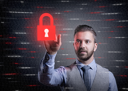 Businessman showing virtual security