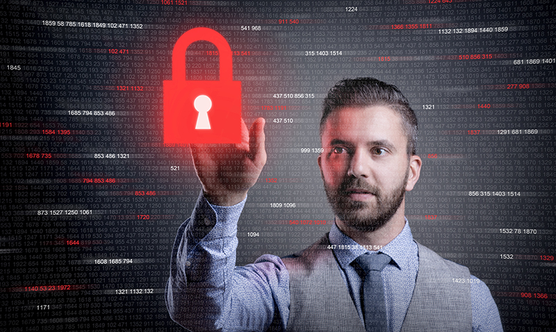 Businessman showing virtual security